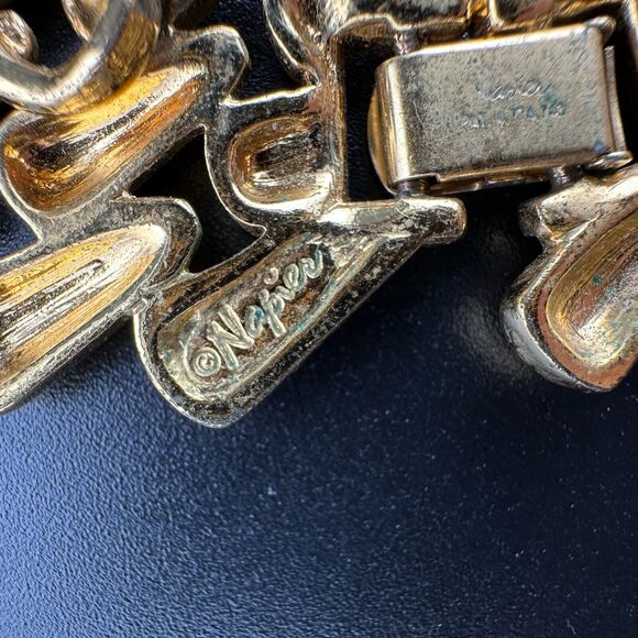 Napier Gold Plated Diagonal Link Triple Line Necklace Heavy Chunky Vintage 1980 - Picture 9 of 9